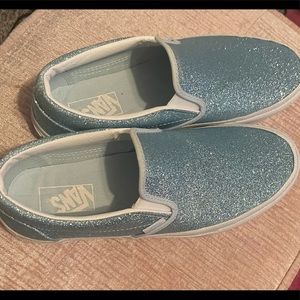 Womens brand new Vans size 10.5 blue glitter slip on